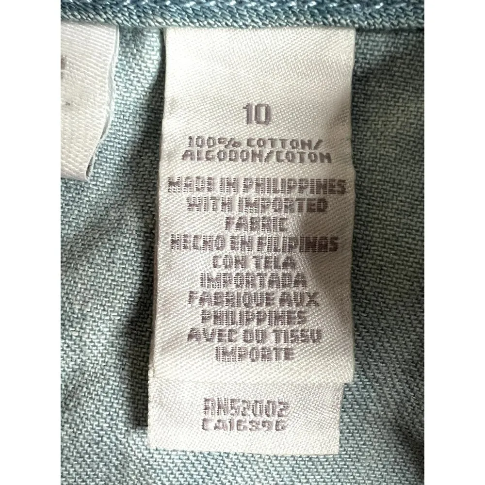 Liz Claiborne dress size 10 denim jumper palm trees embroidery side zip vacation Blue - Image 11