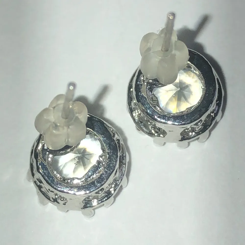 Sparkling Silver Tone CZ Rhinestones Stud Earrings - Image 3