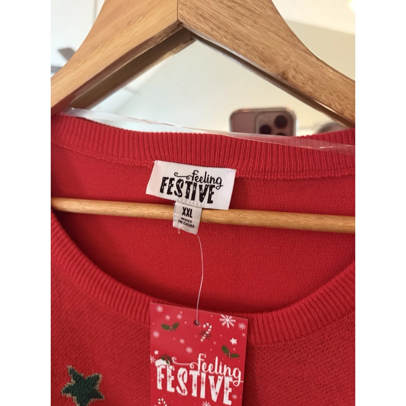 Feeling Festive Ugly Christmas Sweater Holiday Party Red‎ Stockings Hats XXL Red Size 2X - Image 3