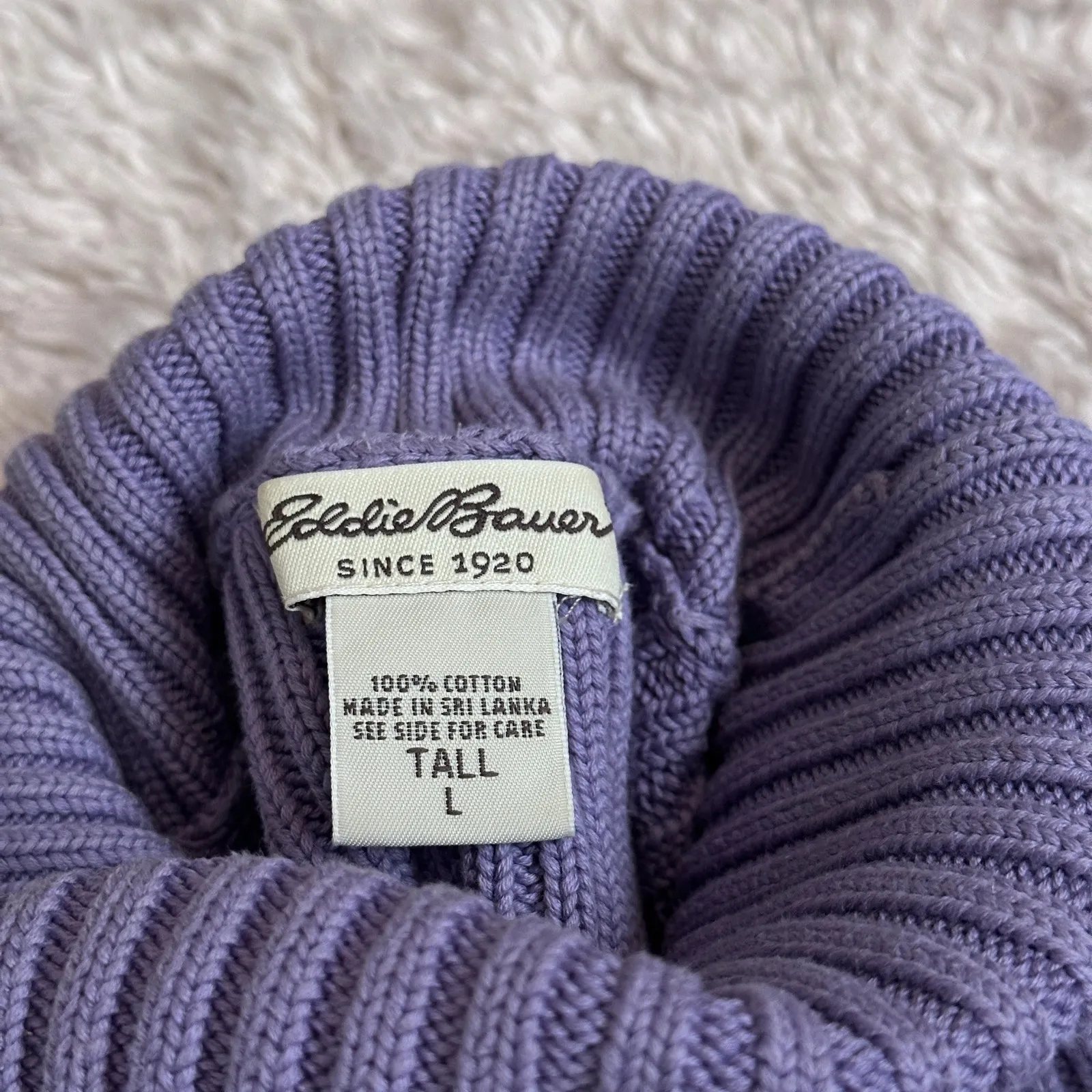 Vintage Eddie Bauer Purple Cotton Purple Chunky Knit Turtleneck Sweater - Image 4