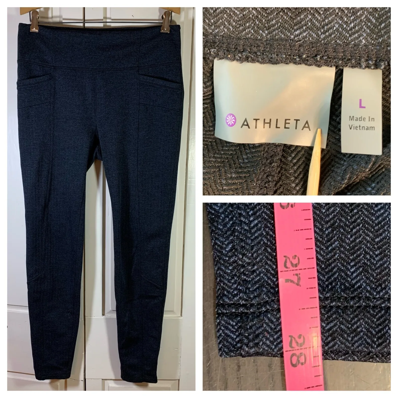 Athleta Women's Herringbone Leggings Size L High Waisted Pockets Dark Gray - Image 12