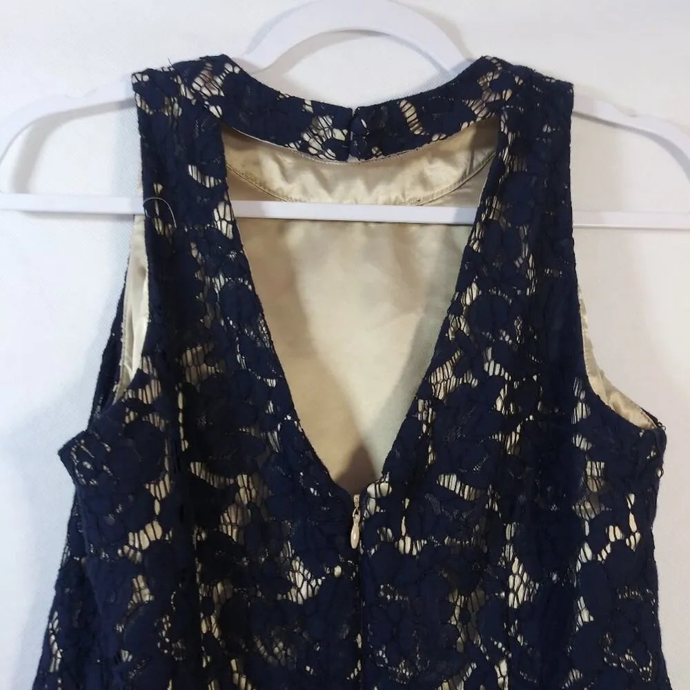 Vince Camuto Blue Floral Lace A-Line Dress Wedding Guest Size 6 - Image 5