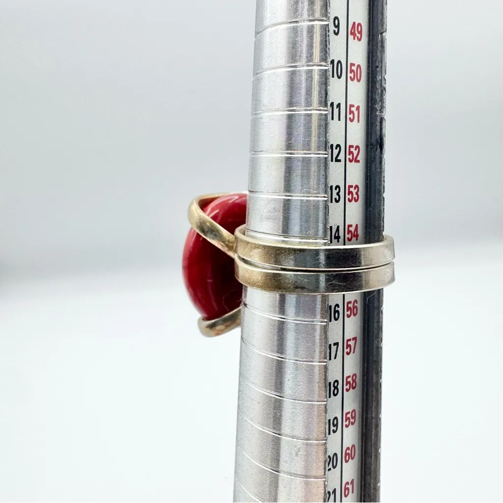 Red Coral Vintage Silver Plated Boho Ring 7 - Image 9