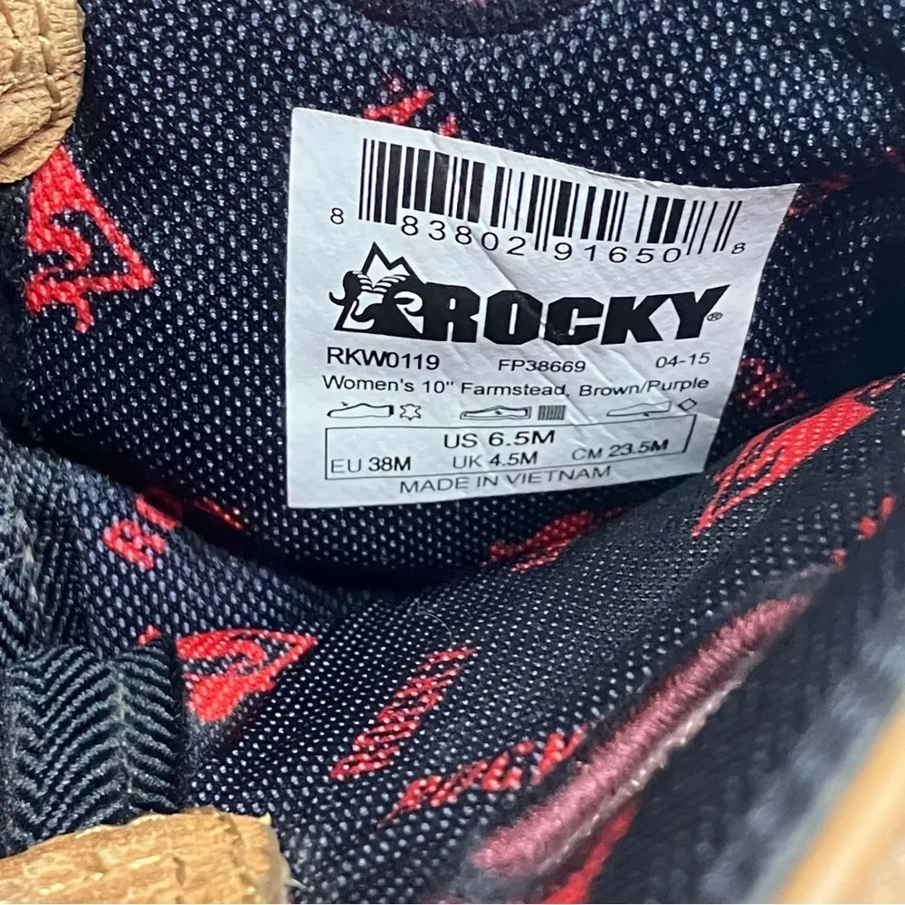 Rocky women’s 10” Farmstead leather boots western cowgirl‎ brown/purple size 6.5 Brown - Image 7