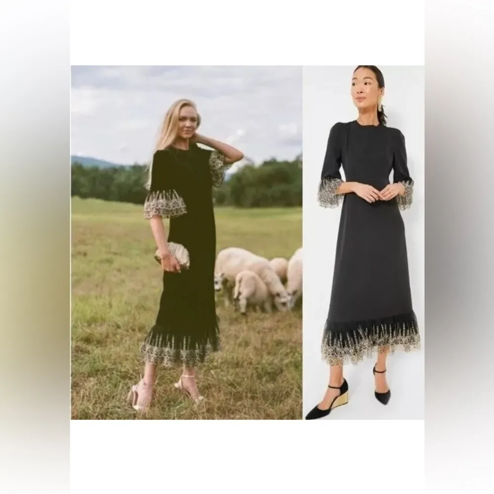 Pomander Place Lillith Black Maxi Dress XS NWT Lace Trim Formal Holiday Glam - Image 6