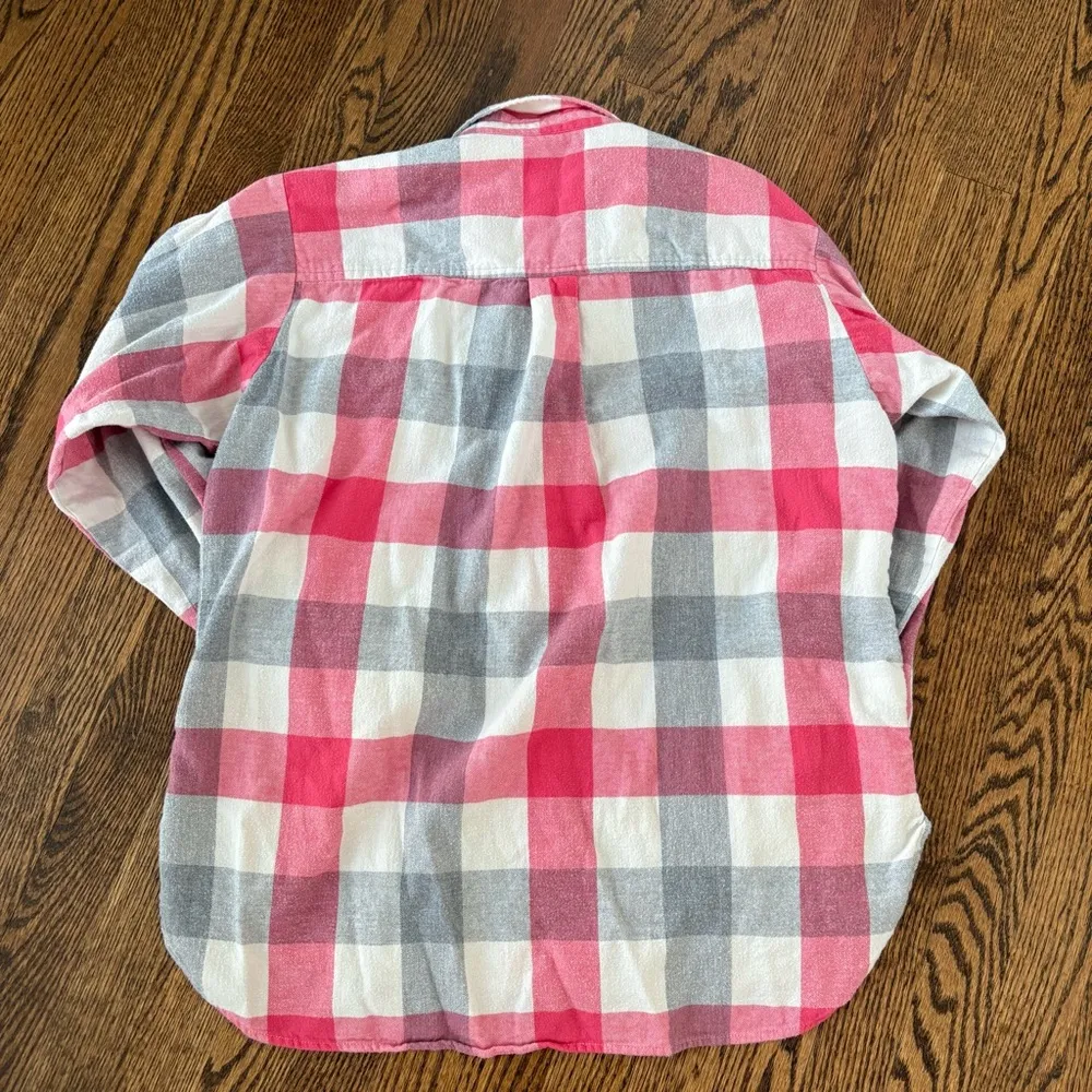 LOFT red and grey plaid flannel button up 100% cotton - Image 2