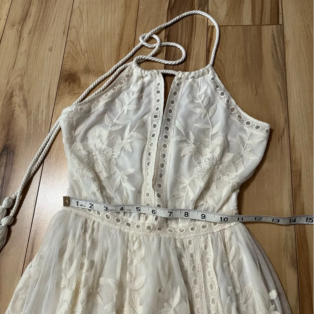 Women's Floral Lace Sheer Maxi Dress Sz XS Ivory Beach Wedding Boho Fairy Resort - Image 5