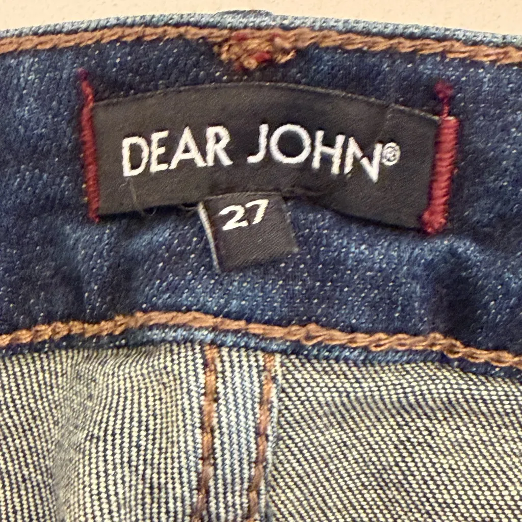 Dear John Rosie Flare Jeans – Size 27 – Dark Wash Fringe Hem – 34” Inseam - Image 10