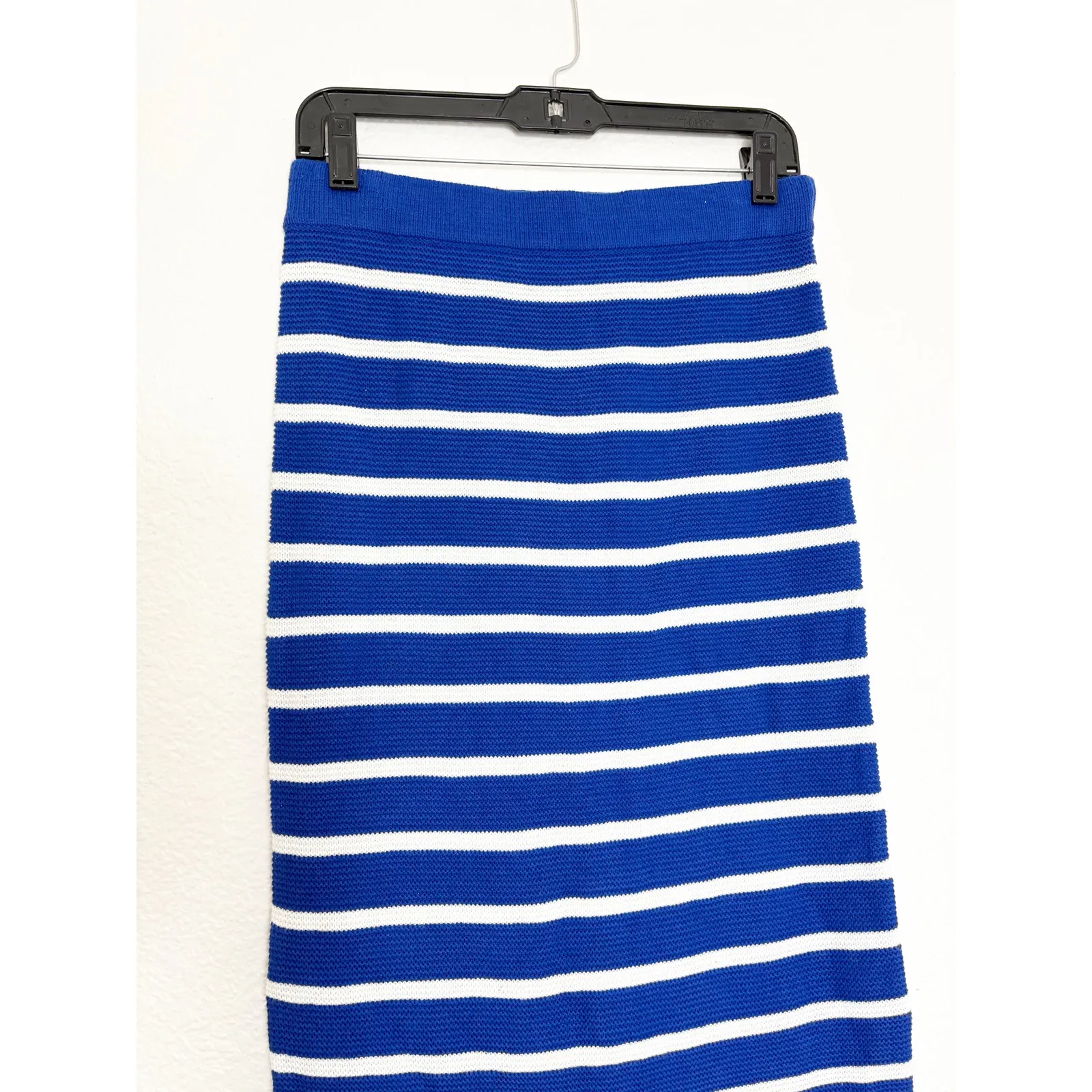 NWT Mango Striped Knitted Midi Skirt Size Medium Blue White Stretch - Image 10