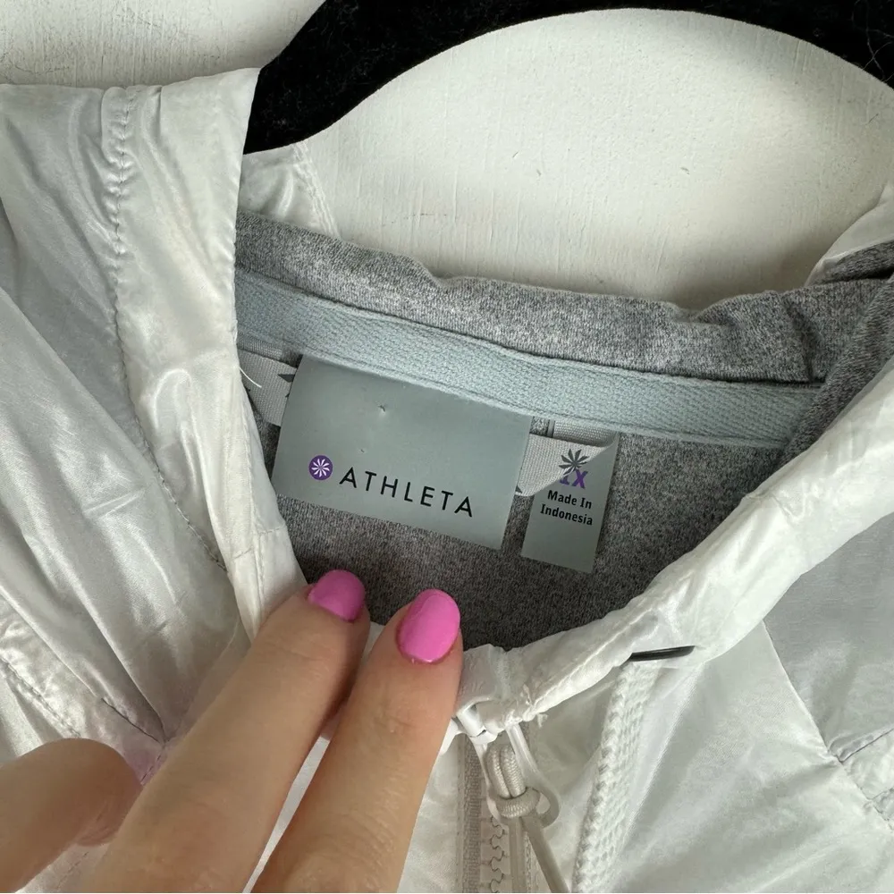 Athleta White Lined Windbreaker Jacket Sz 1X Full Zip Athletic Pockets Hooded - Image 5