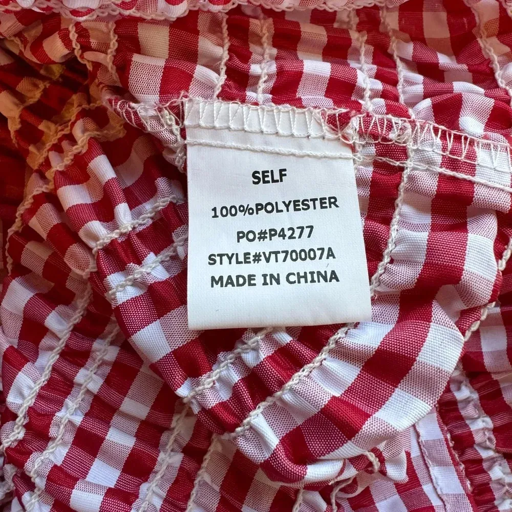 VINE & LOVE Red & White Gingham Milkmaid / Picnic / Puff Sleeves Top - Small - Image 8
