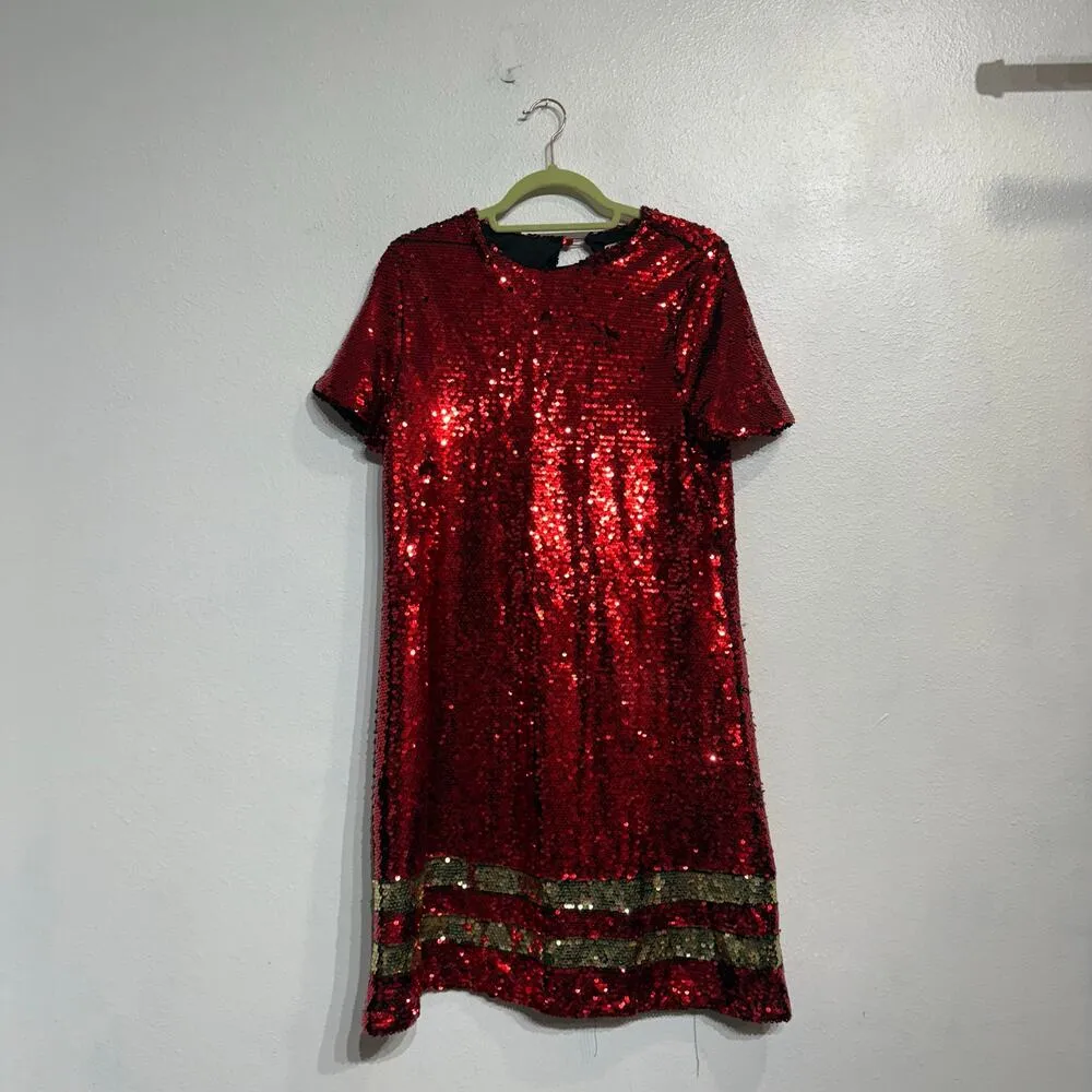 Vanilla Bay Red Sequin Mini Shift Dress Sz L - Image 2
