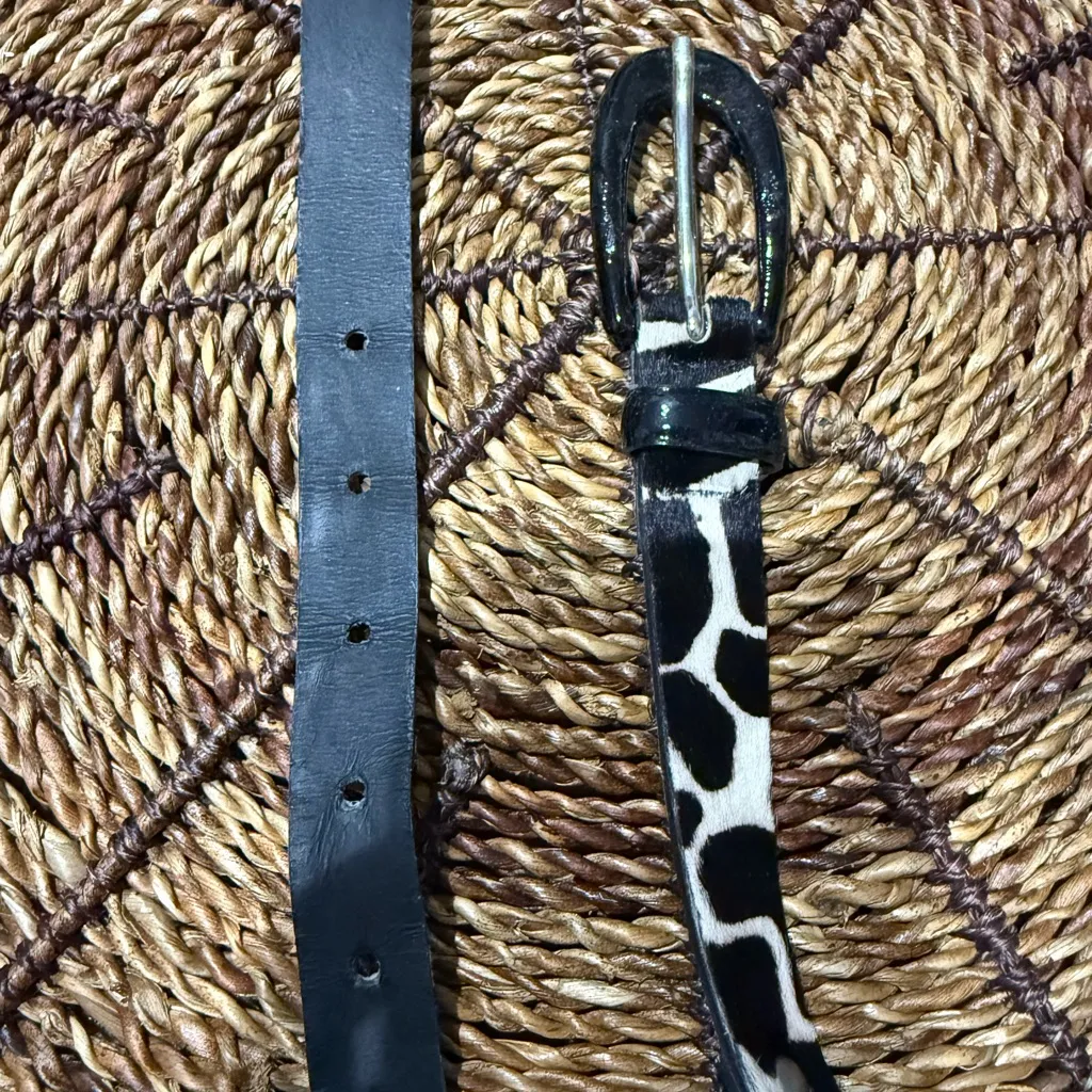 Garuglieri Belt L Black White Leather Fur Giraffe Print Animal‎ Western Boho 38” Size L - Image 7