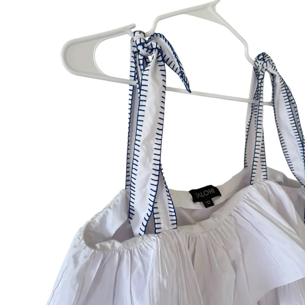 Saloni Jools Ruffled Embroidered Shoulder Tie Top White Size 8 - Image 4