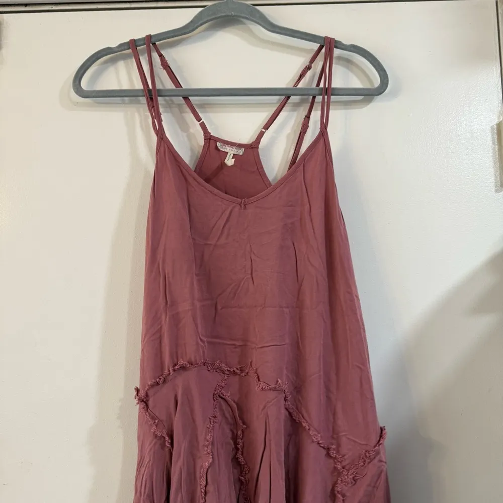 Free People Tattered Up Slip Dress Mauve Pink XS Flowy Boho Distressed Fringe - Image 5