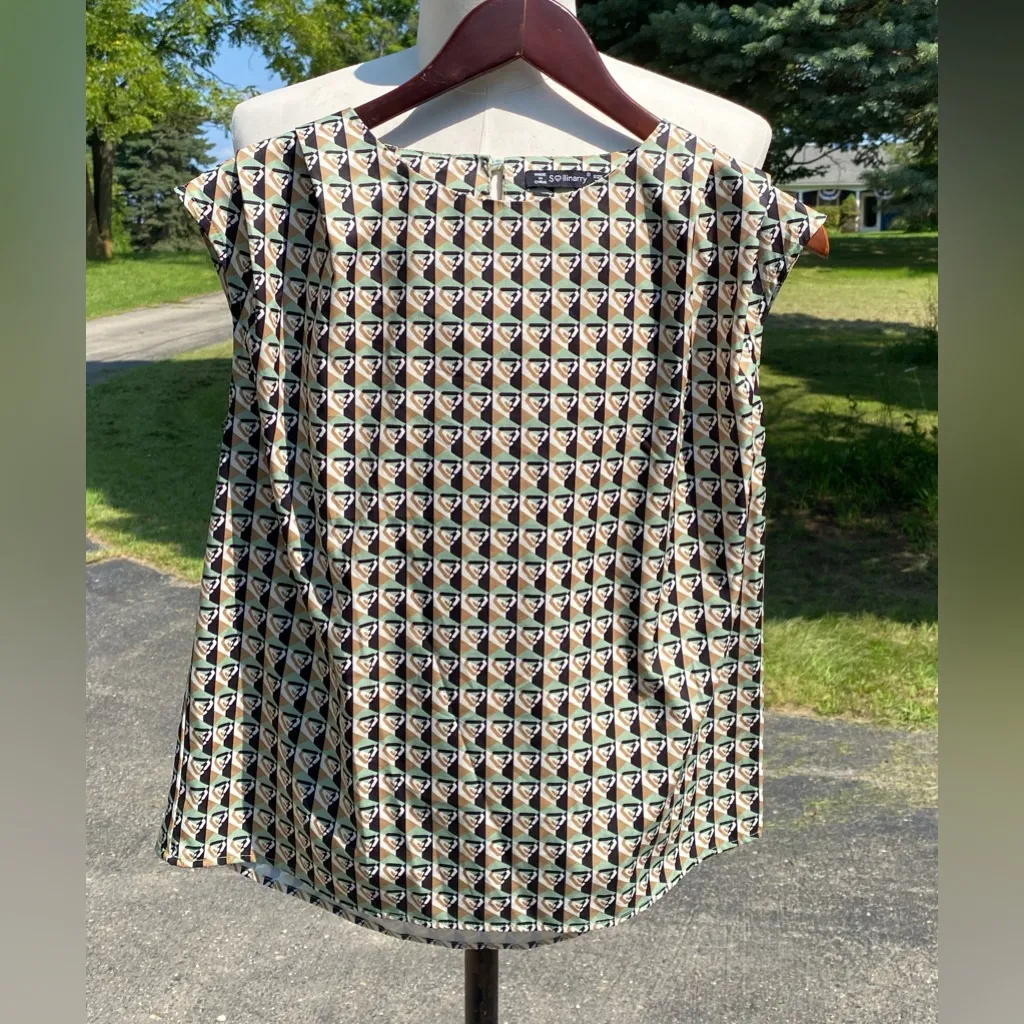 Sollinarry Medium Geometric Patterned Sleeveless Top black/white/gold/celery Black - Image 2