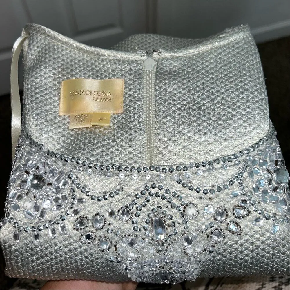 Marchesa Notte Bedazzled Cocktail Shift Dress 8 Silver - Image 2