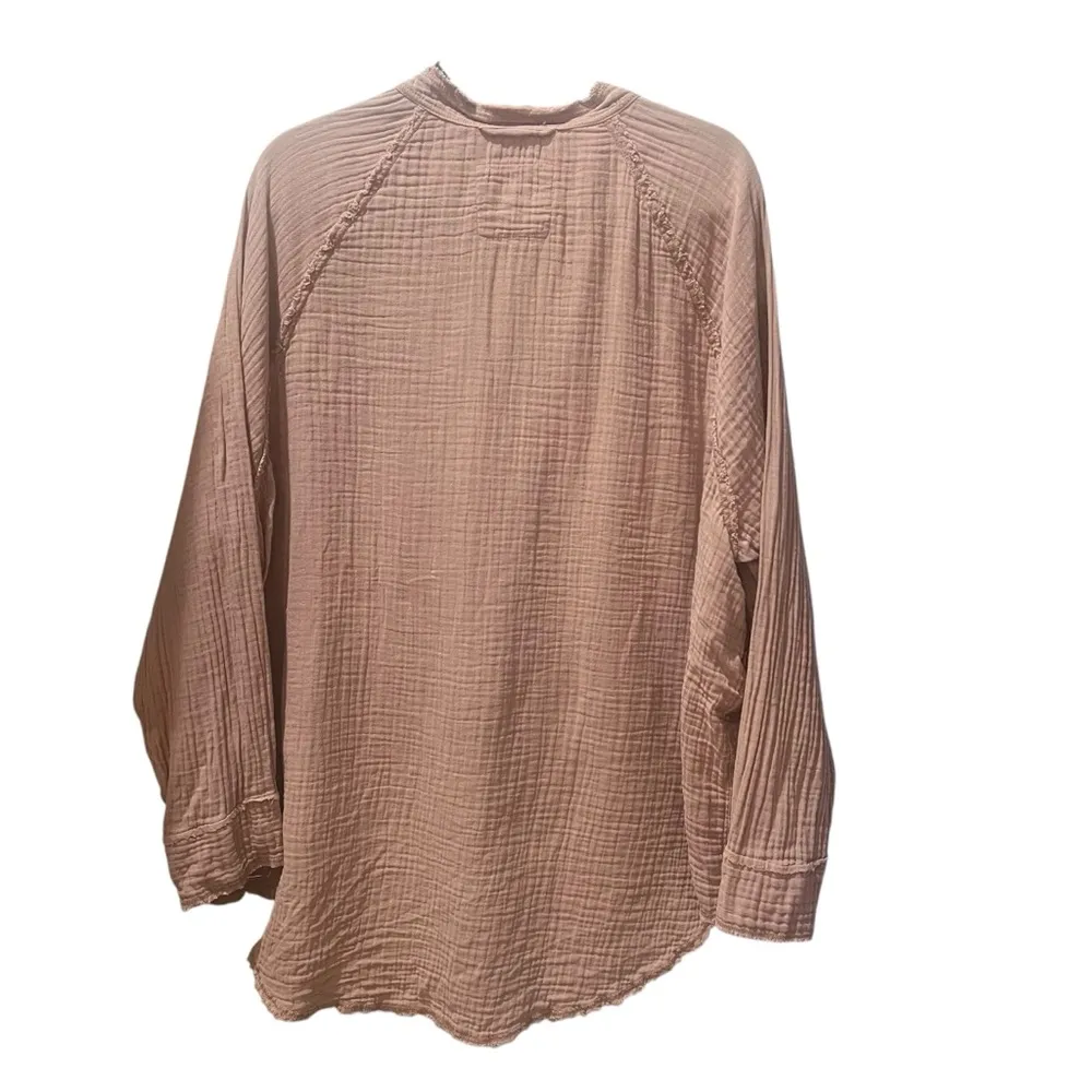 Aerie Tan Gauzy Cotton Button Down Shirt Size Large - Image 4