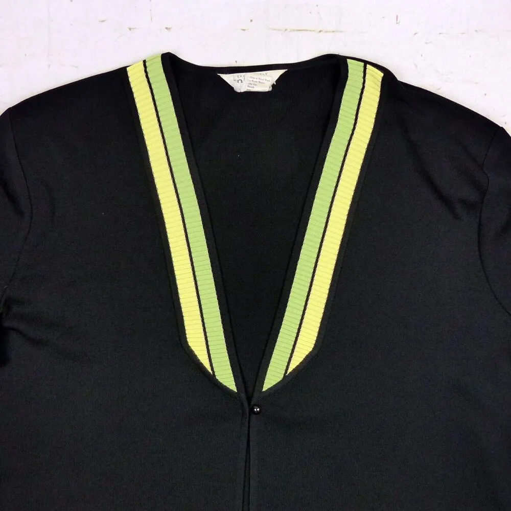 Exclusively Misook Cardigan Womens Plus 3X Black Green Yellow Trim V - Image 6