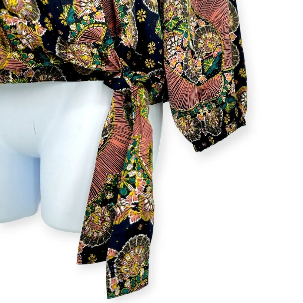 Point Sur x J.Crew | XS | Paisley on Navy Tie Waist Wrap Top Lined Satin Blouse - Image 6