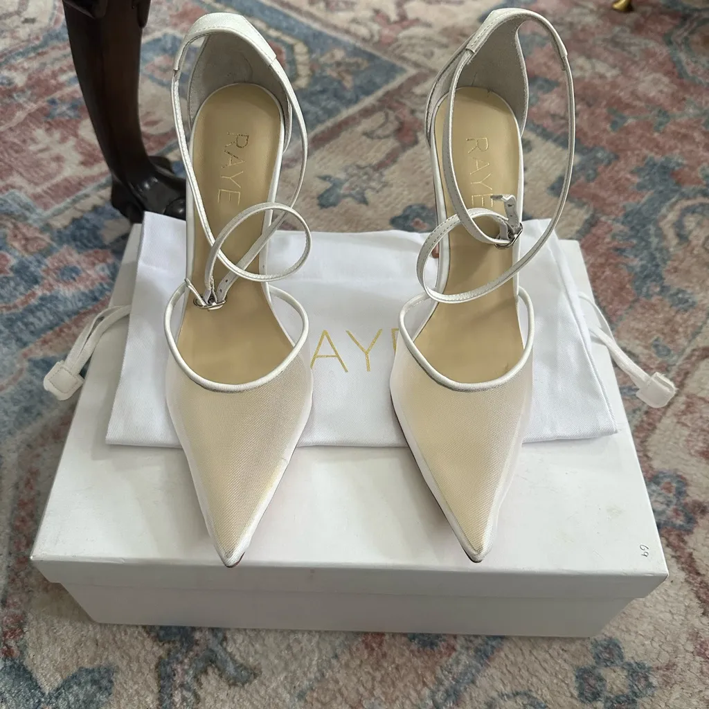 Revolve RAYE White Ankle Strap Mesh Heels - Image 3