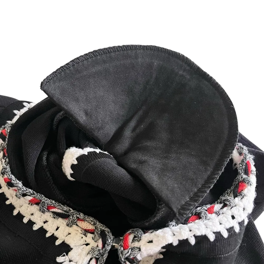 Misook Black Poppy Red White Crochet Trim 3/4 Sleeve Cardigan Jacket Size Large - Image 7