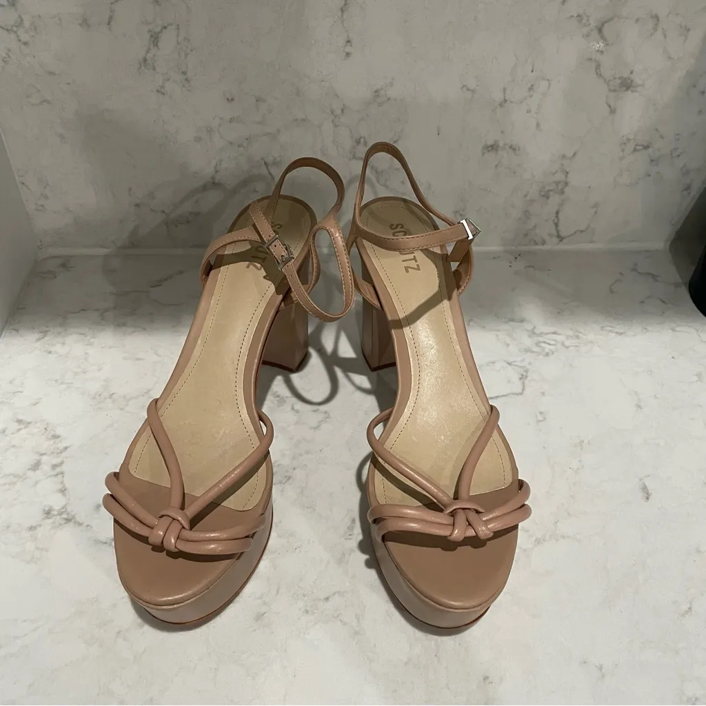 New! Schutz Kelsie Platform Sandal Heel Women Shoe True‎ Beige Leather Size 11 - Image 6