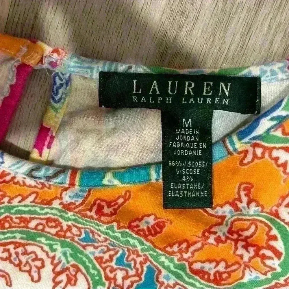 Lauren Ralph Lauren Blue Colorful Paisley Shirt Sleeveless Tank Top Size M - Image 2