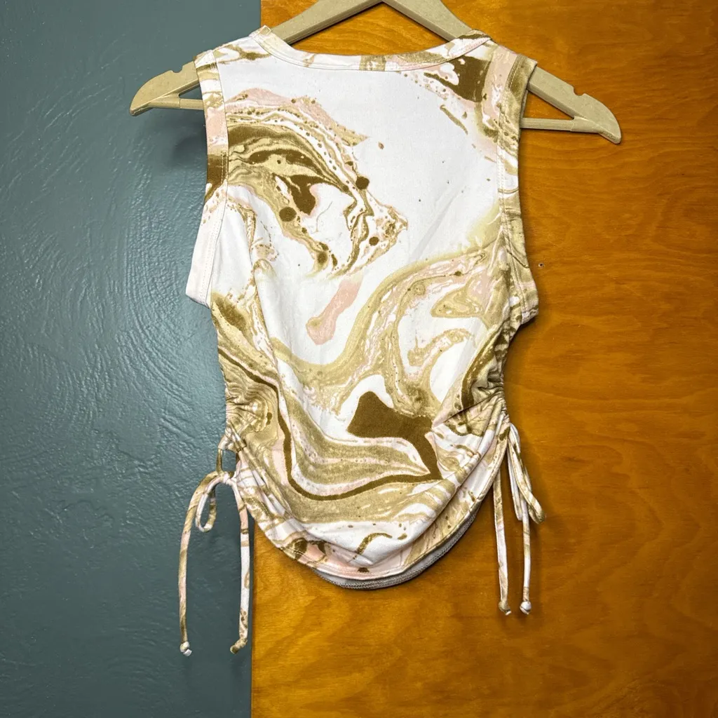 Caution to the Wind  Pink and Brown marble Tank Top - Image 2