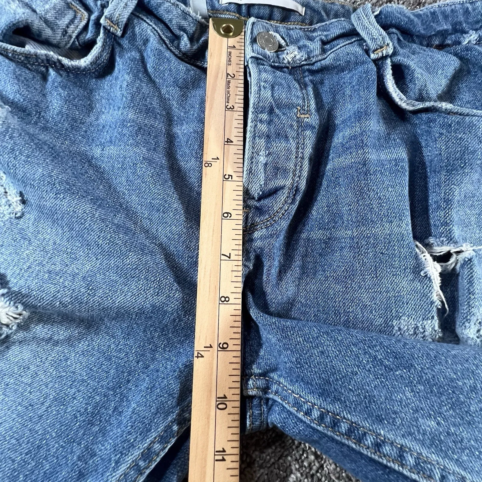 Zara Trafaluc Distressed Ripped Boyfriend Jeans Blue Button Fly Size 6 US 38 EUR - Image 9