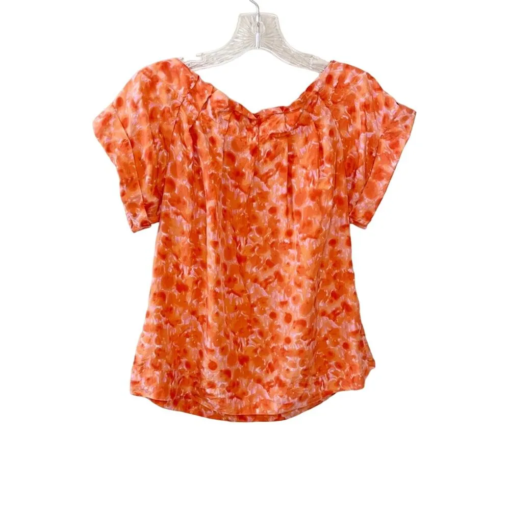 Banana Republic Silk Watercolor Orange Top Size XS - Image 4