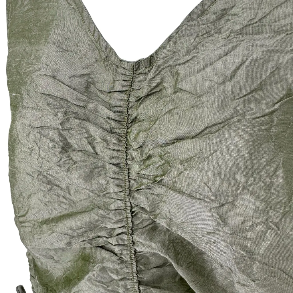 Judy Tampa 100% Silk Olive Green Ruched Stretchy Ties Sleeveless Top Size Small - Image 2