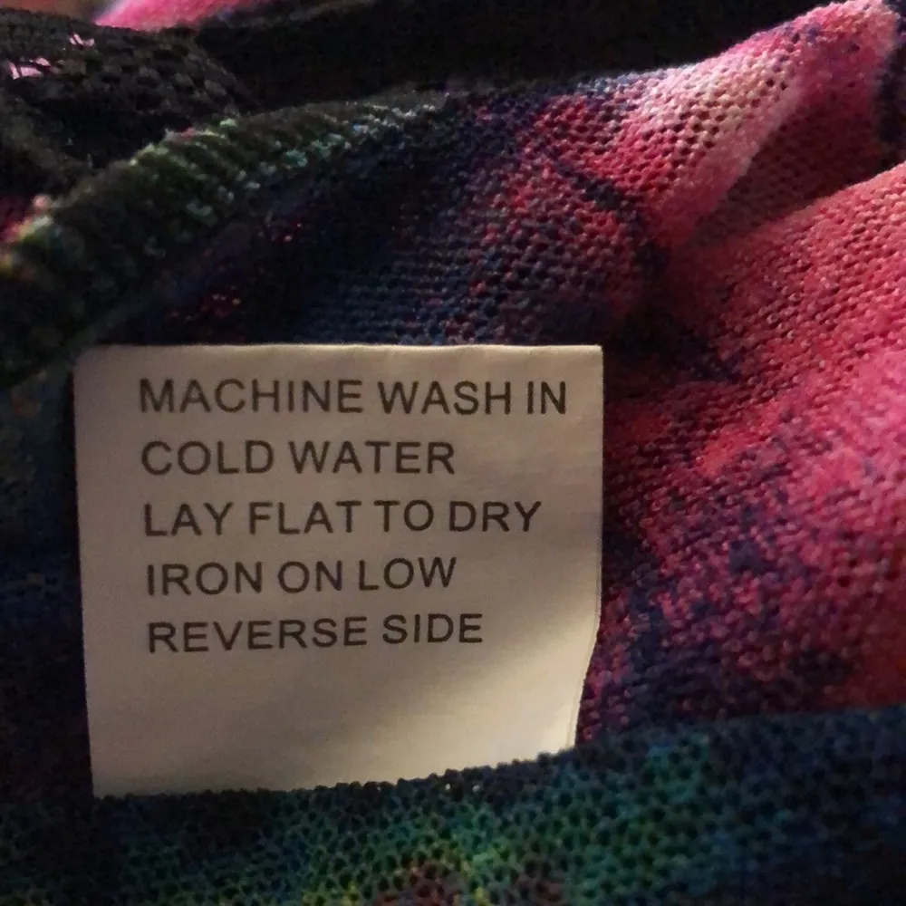 Vintage Creation Sheer Lace Cut Outs Bright Neon Abstract Mini Dress Tunic Mesh Multiple - Image 9