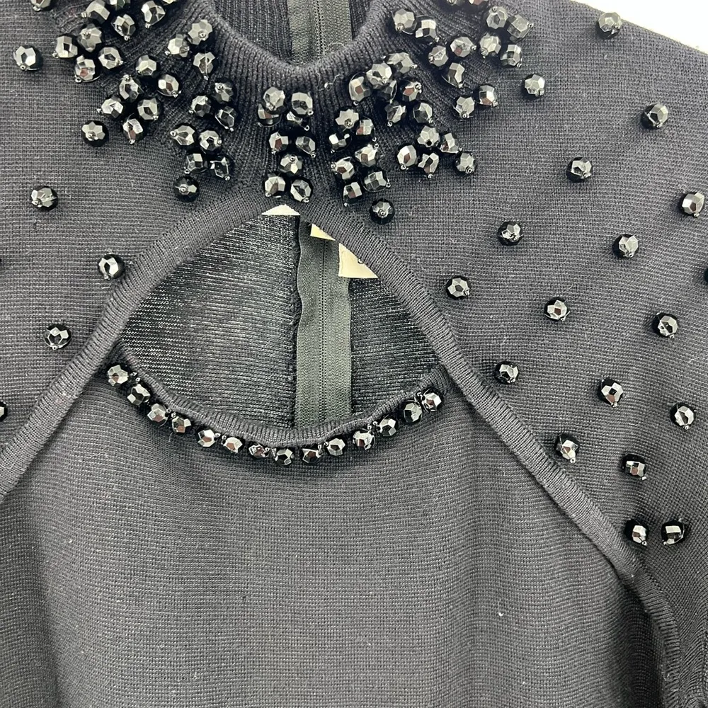 Outlander wool blend black beaded mock neck sweater dress vintage party cocktail Size M - Image 3