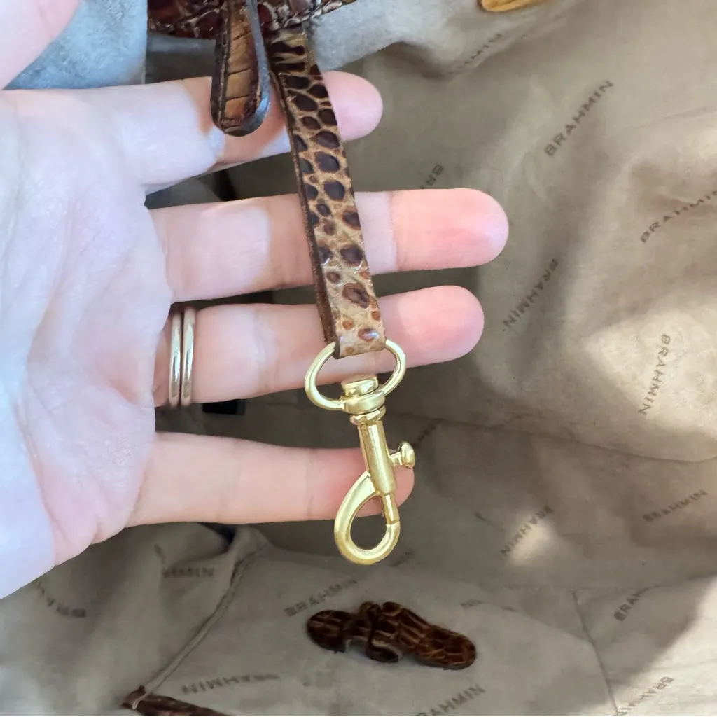 Brahmin Croc Embossed Leather Satchel Bag in Toasted Pecan Melbourne - Image 10