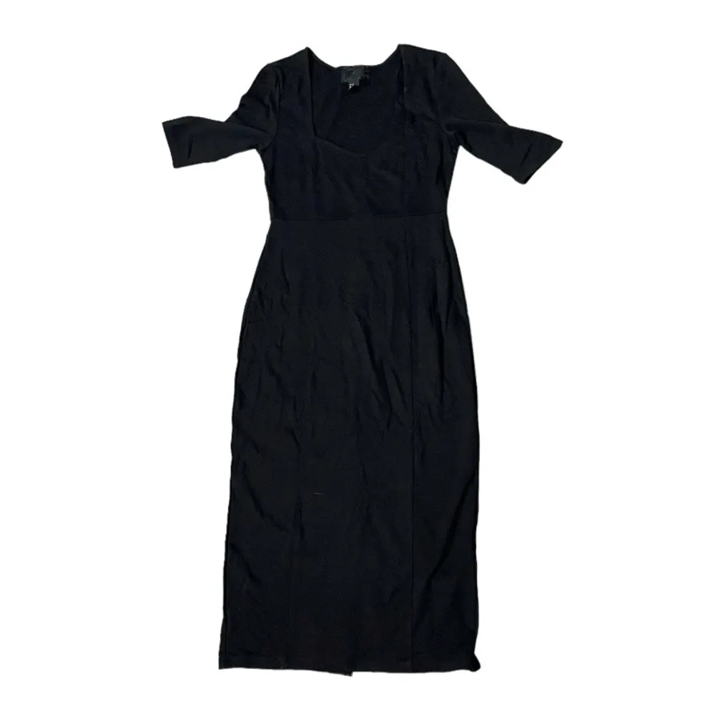 H&M Black Dress Calf Length Bodycon Stretch Plunging Sweetheart Neckline Size 8 - Image 4