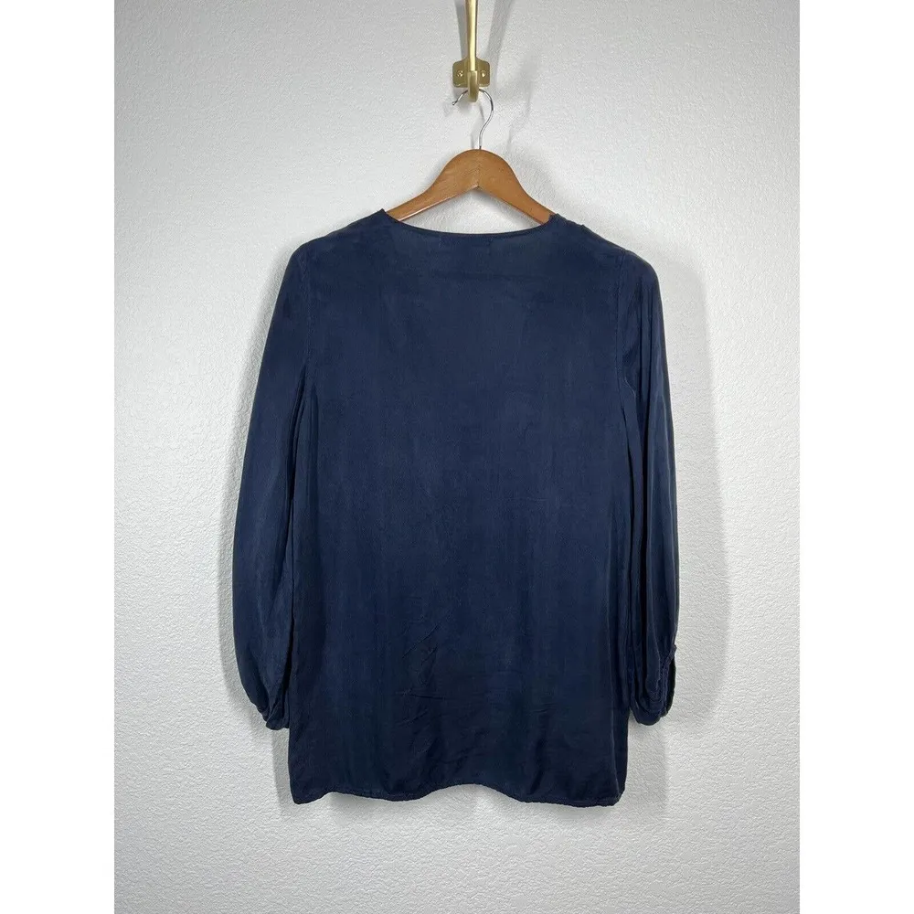 Young Fabulous Broke Navy Cupro Peasant Top Medium M Satin Balloon Sleeves - Image 5