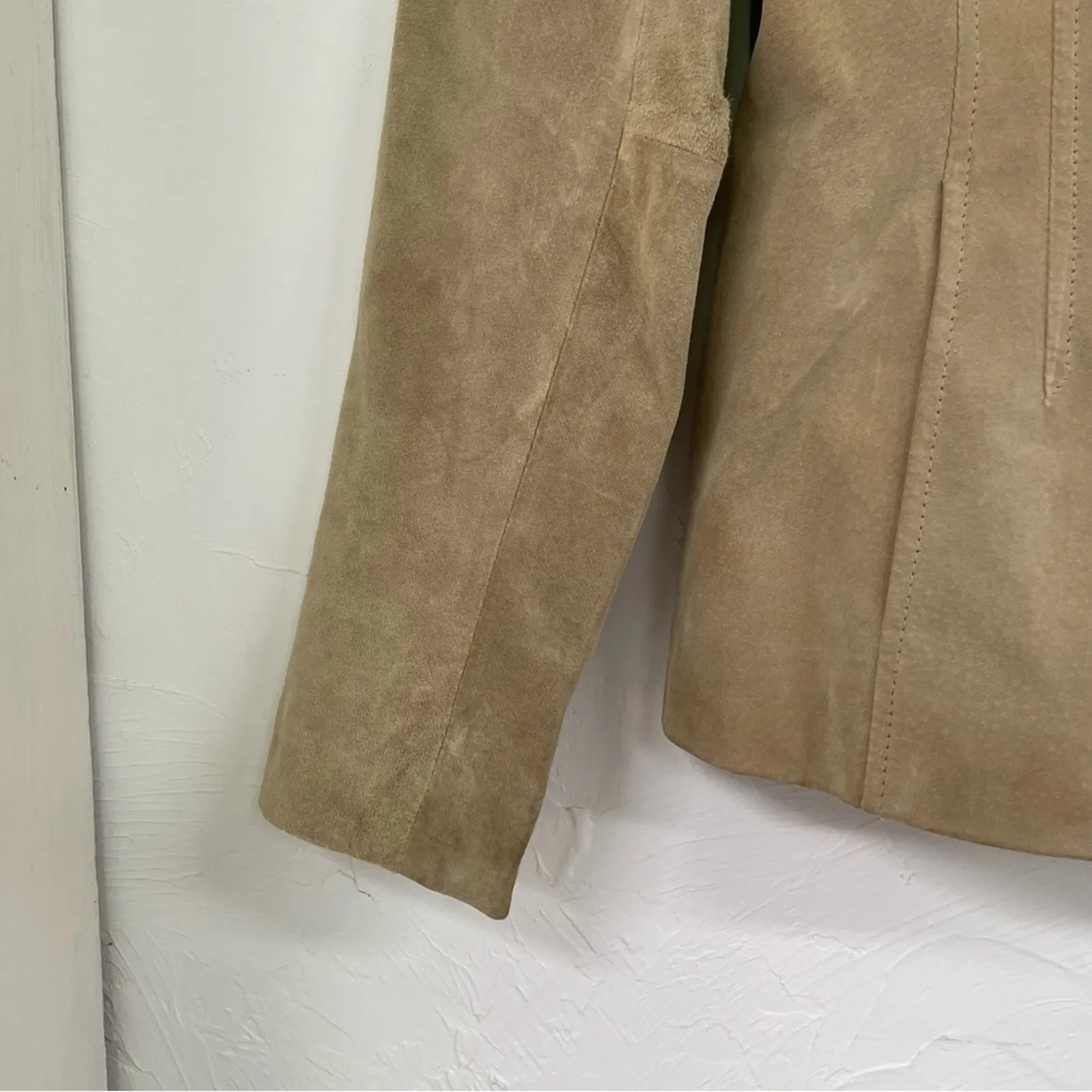 Alfani Tan Leather Womens Blazer Jacket SP Suede Fall Classic Preppy Coat - Image 2