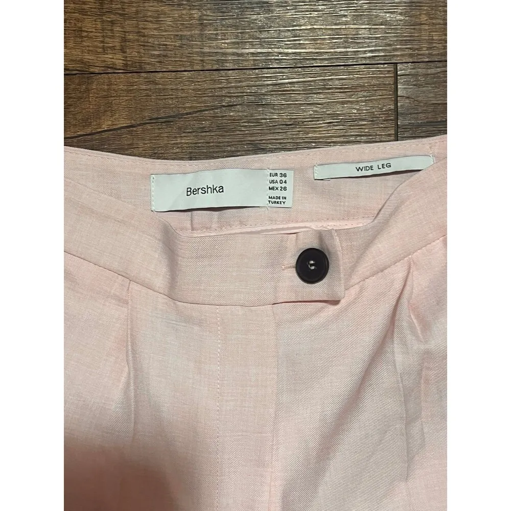 Bershka pastel pink linen style wide leg trouser pants - Image 4