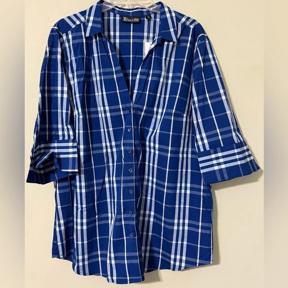 New York & Company women’s size XL tall blue white button up v neck half sleeve - Image 10