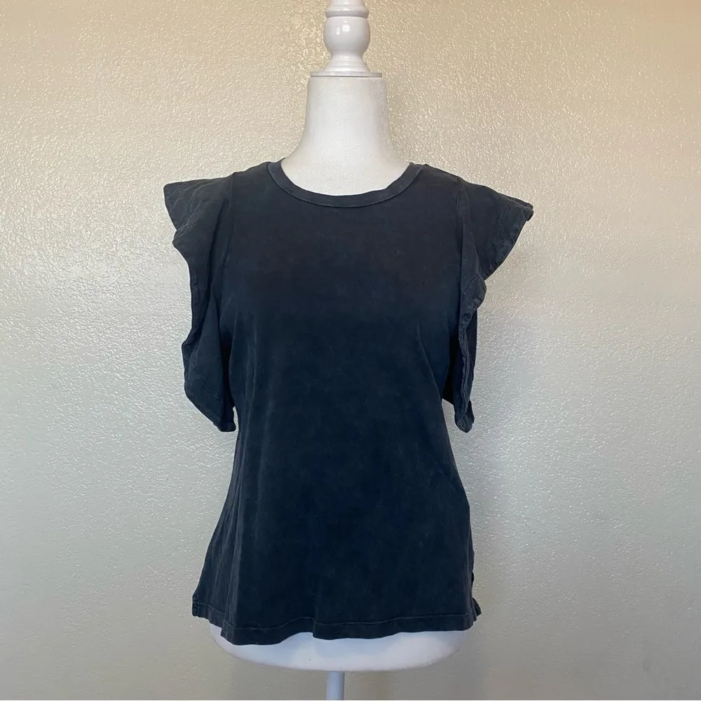 All Saints Lara Ruffle Cami Blouse in Acid Washed Black Size US 2 NWT - Image 2