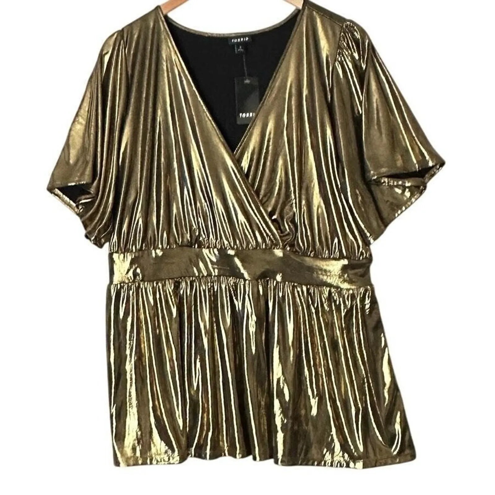 Torrid Top Liquid Shine Peplum‎ Blouse Sz 18/20 Gold Metallic Party New - Image 2