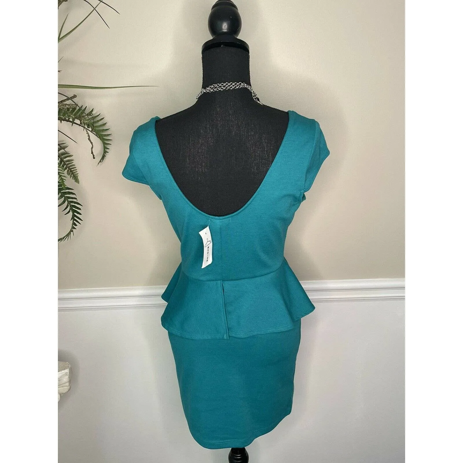 Timing Teal Peplum Dress Size Medium - Image 4