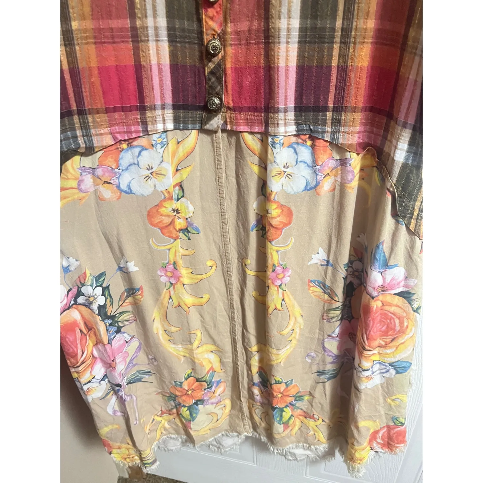 Aratta Silent Journey Plaid Floral Tunic Shirt Dress Boho Prairie Women M Red Size M - Image 8