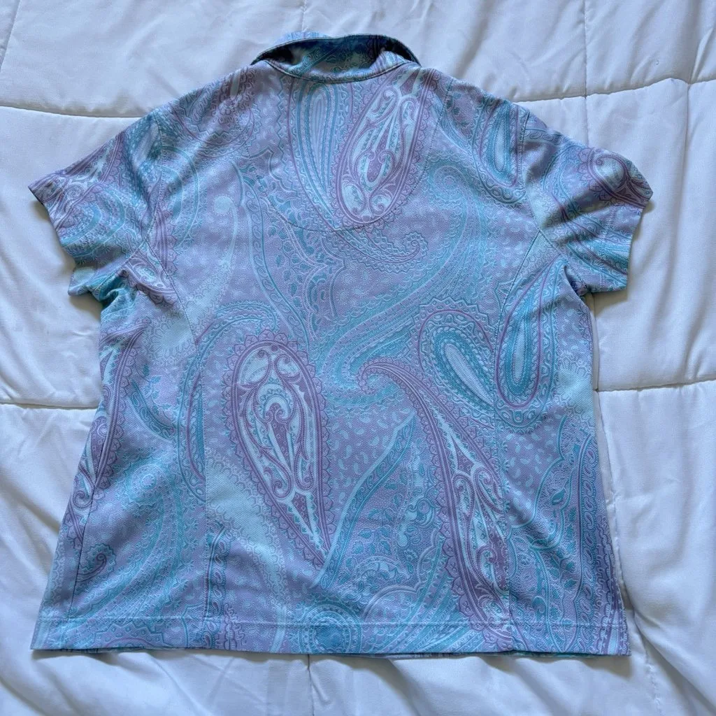 Vintage 90s Y2K Tail Golf Polo Short Sleeve Lilac Paisley Womens Size Small Blue - Image 8