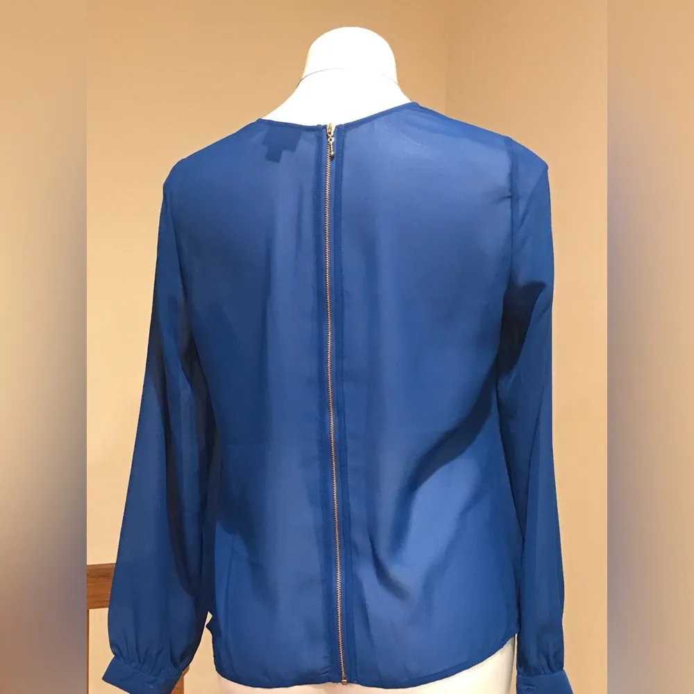 Mossimo Blue Draped Blouse Gold Zipper In Back Size M/M 100% polyester Size M - Image 4
