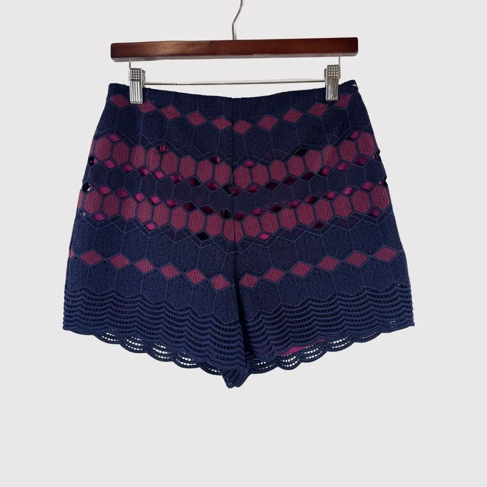 Anthropologie Maeve Womens Shorts Purple Lace High Rise Side Zip Overlay Size 6 - Image 2