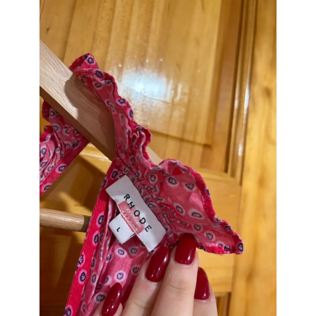 Rhode Julia Tiered Halter Maxi Dress Pink Red Printed 100% Cotton Size L Size L - Image 3