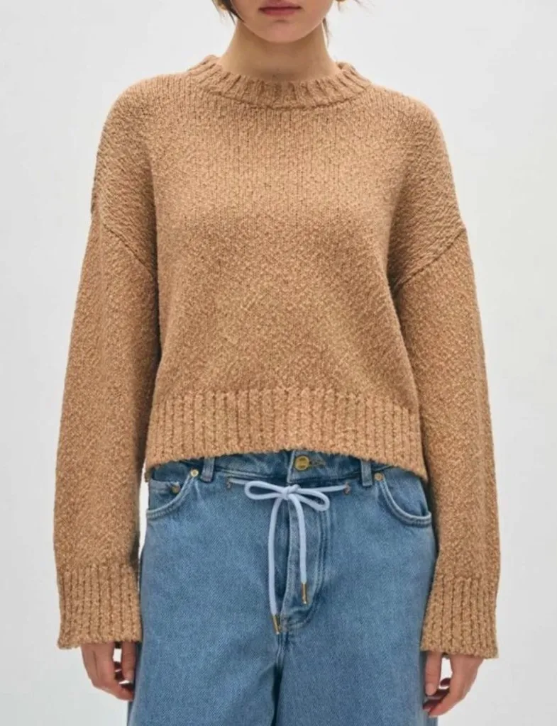 White + Warren Sweater cotton slub easy crewneck womens Brown (small) minimalist Tan - Image 1