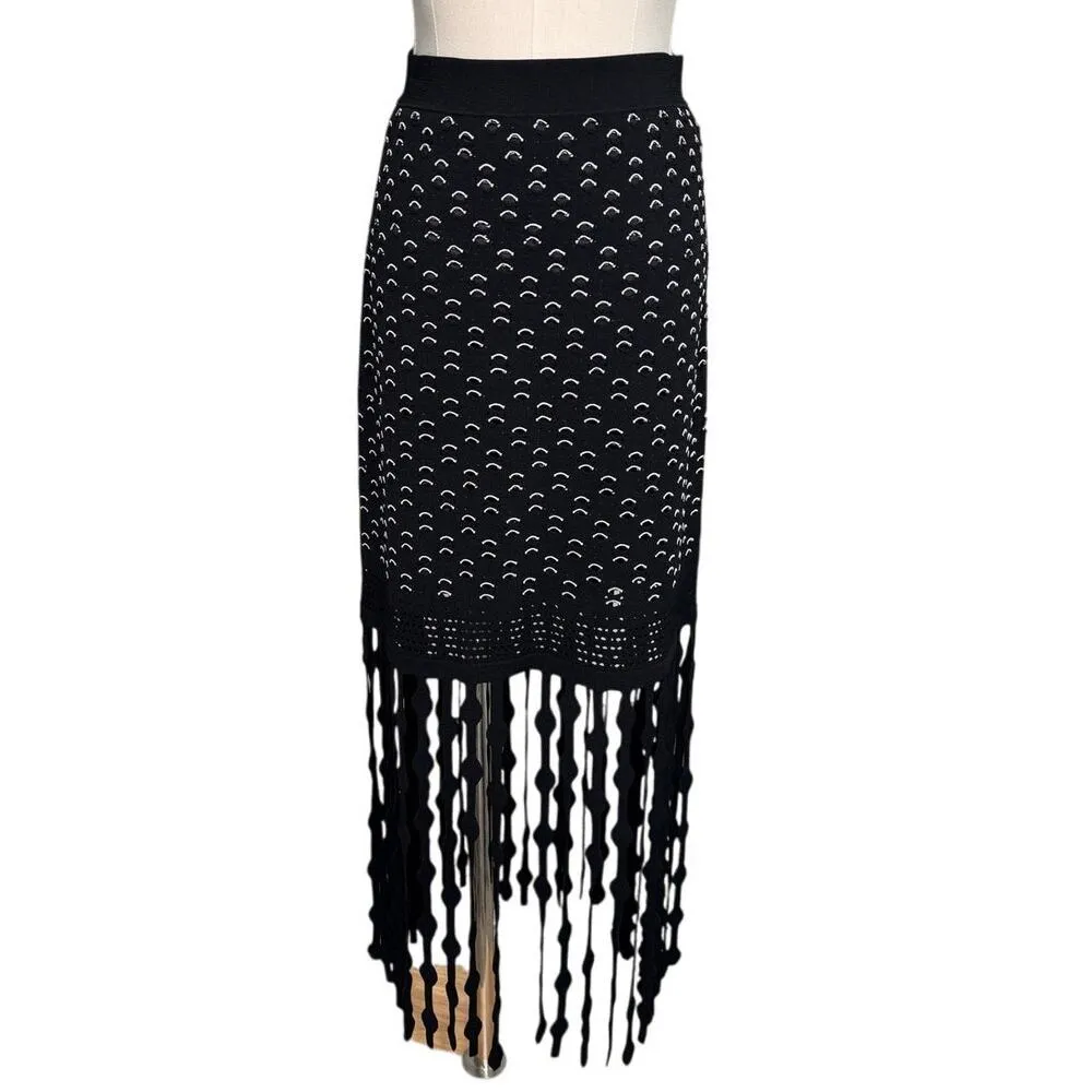 Jonathan Simkhai Filippa Lattice Fringed Skirt stretch black white size small S - Image 5